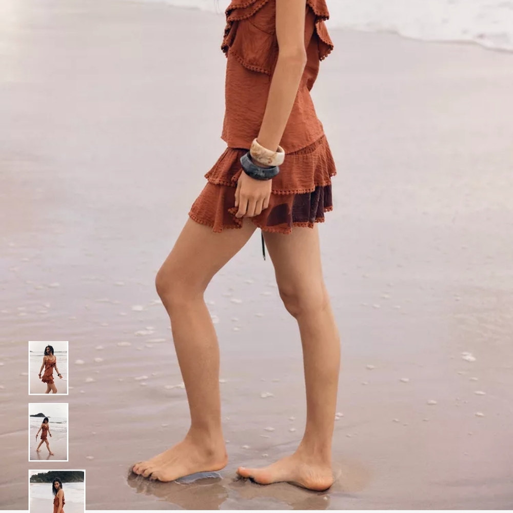 Zara Terracotta Mini Skirt with Tiered Ruffles - Picture 5 of 9